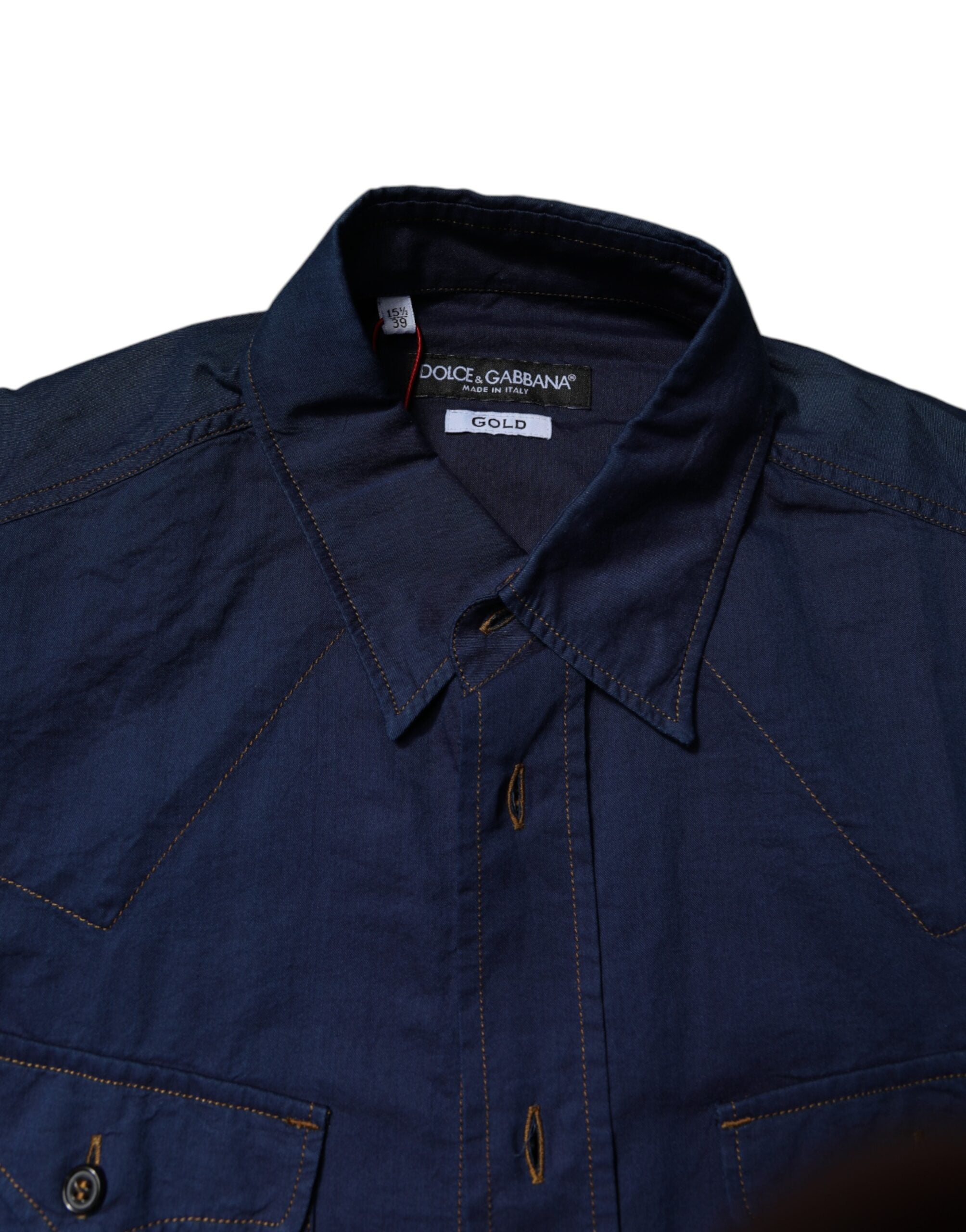 Dolce & Gabbana Dark blue cotton dress GOLD Formal shirt
